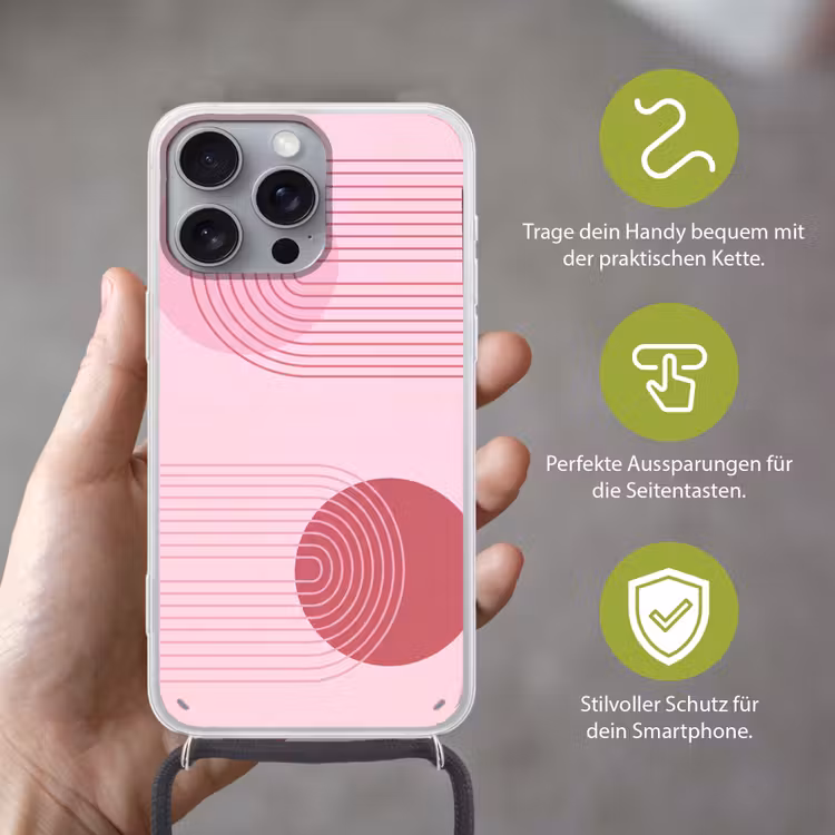 Vormen - Lijnen - Minimalistisch - Roze Hoesje iPhone 16 Pro Max met koord klein -sfeer2_DE