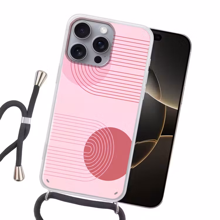 Vormen - Lijnen - Minimalistisch - Roze Hoesje iPhone 16 Pro Max met koord klein -sfeer1