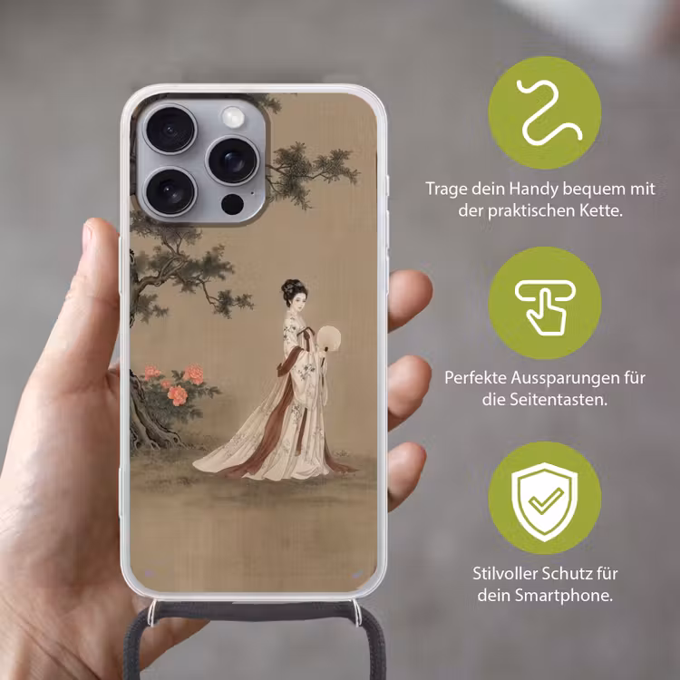 Vrouw - Azië - Kunst - Beige Hoesje iPhone 16 Pro Max met koord klein -sfeer2_DE