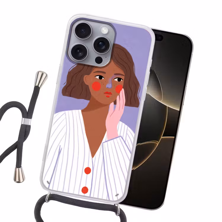 Vrouw - Gezicht - Mensen - Abstract - Kleurrijk Hoesje iPhone 16 Pro Max met koord klein -sfeer1