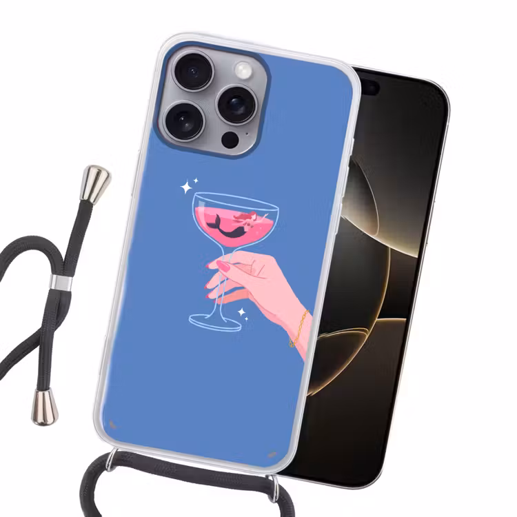 Vrouw - Glas - Abstract - Roze - Blauw Hoesje iPhone 16 Pro Max met koord klein -sfeer1