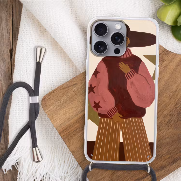 Vrouw - Hoed - Abstract - Modern - Portret Hoesje iPhone 16 Pro Max met koord klein -sfeer4