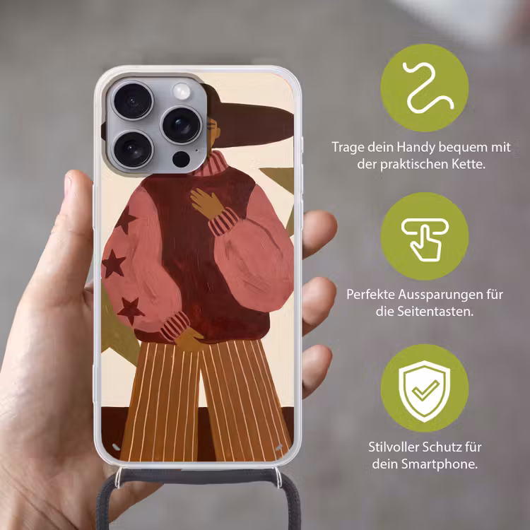 Vrouw - Hoed - Abstract - Modern - Portret Hoesje iPhone 16 Pro Max met koord klein -sfeer2_DE