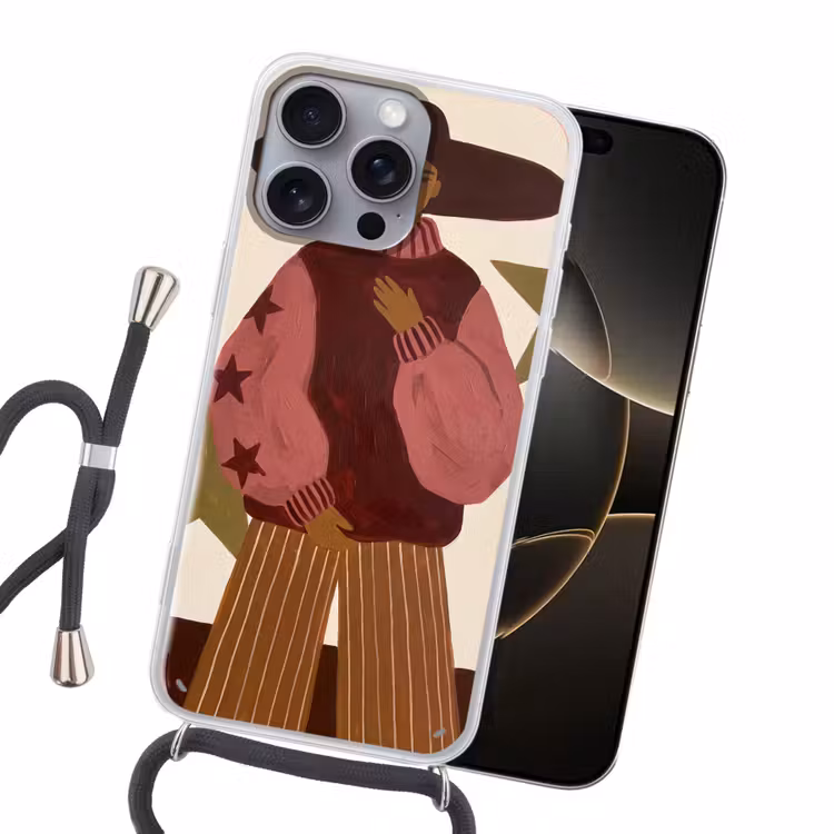 Vrouw - Hoed - Abstract - Modern - Portret Hoesje iPhone 16 Pro Max met koord klein -sfeer1