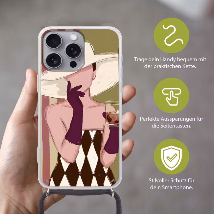 Vrouw - Hoed - Mode - Abstract - Kleurrijk Hoesje iPhone 16 Pro Max met koord klein -sfeer2_DE