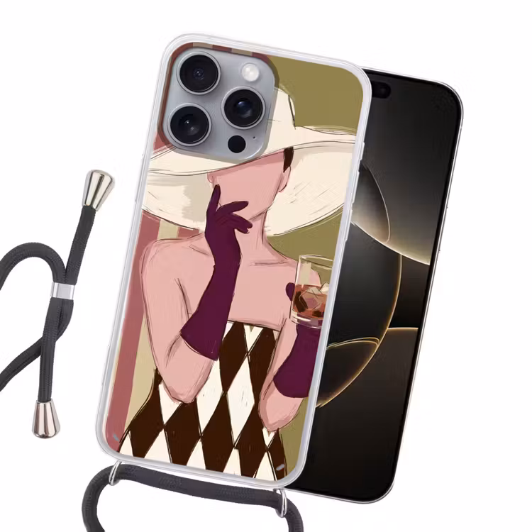 Vrouw - Hoed - Mode - Abstract - Kleurrijk Hoesje iPhone 16 Pro Max met koord klein -sfeer1