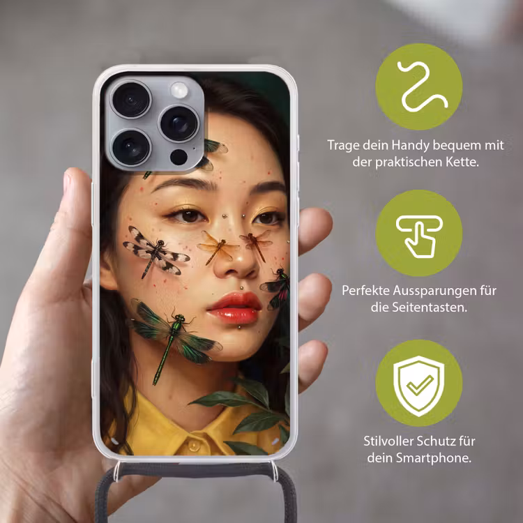 Vrouw - Insecten - Natuur - Portret - Groen Hoesje iPhone 16 Pro Max met koord klein -sfeer2_DE