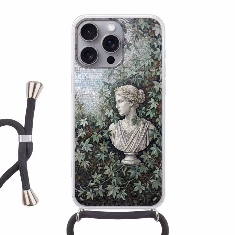 Vrouw - Klassiek - Mozaiëk - Natuur - Groen Hoesje iPhone 16 Pro Max met koord klein -3d