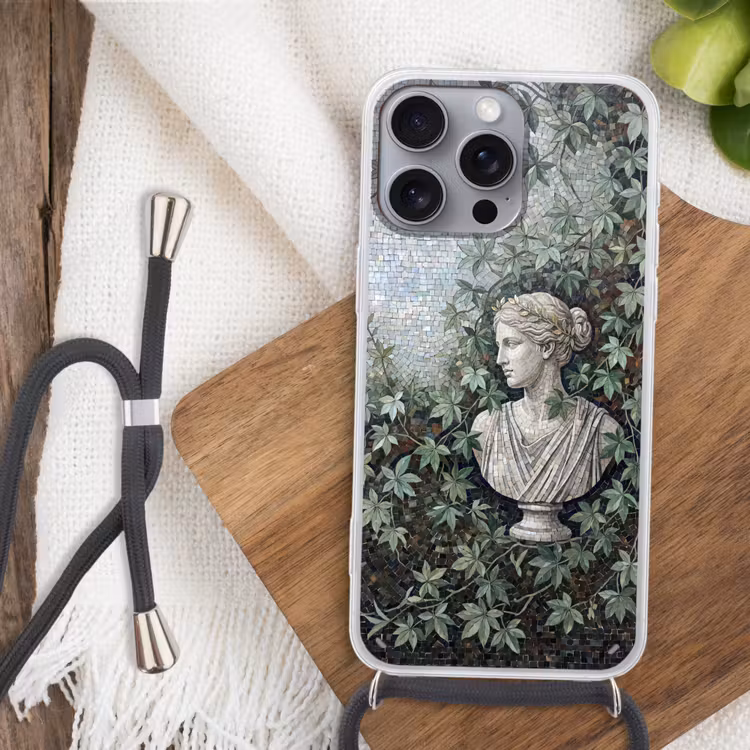 Vrouw - Klassiek - Mozaiëk - Natuur - Groen Hoesje iPhone 16 Pro Max met koord klein -sfeer4