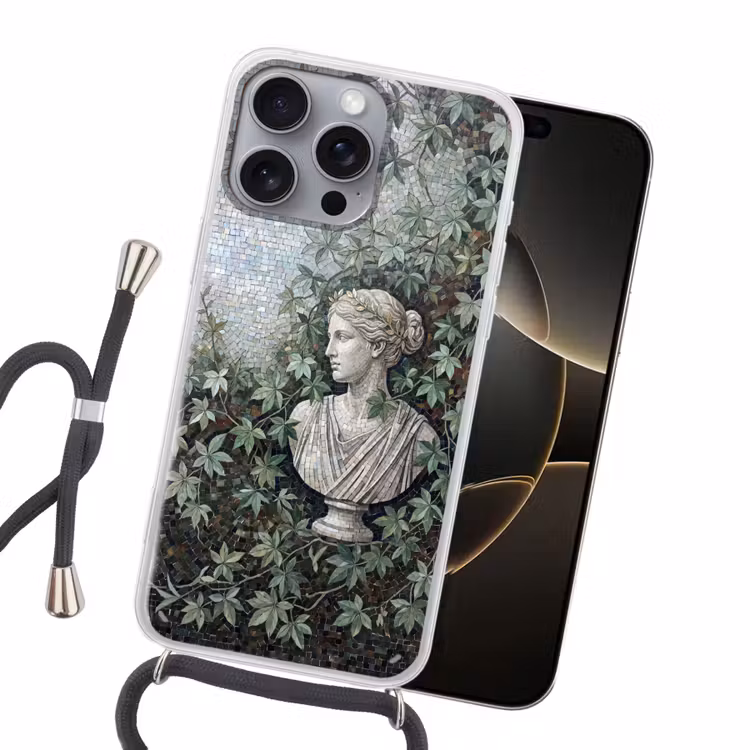 Vrouw - Klassiek - Mozaiëk - Natuur - Groen Hoesje iPhone 16 Pro Max met koord klein -sfeer1