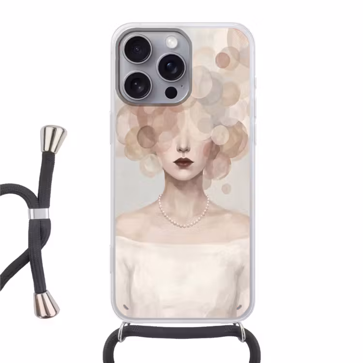 Vrouw - Cirkels - Beige Hoesje iPhone 16 Pro Max met koord klein -3d