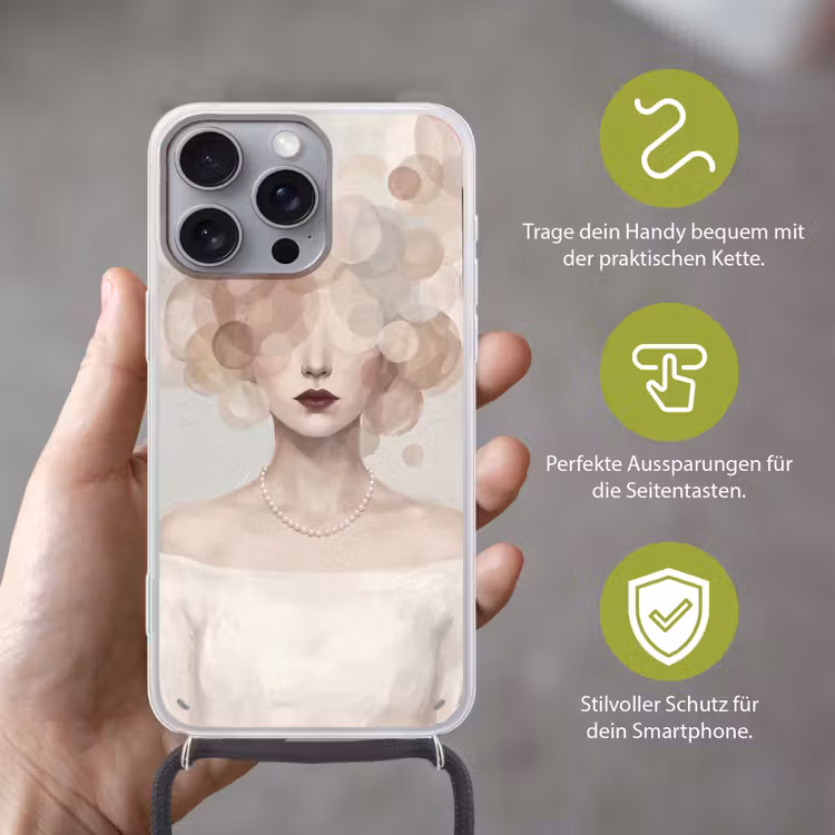 Vrouw - Cirkels - Beige Hoesje iPhone 16 Pro Max met koord klein -sfeer2_DE