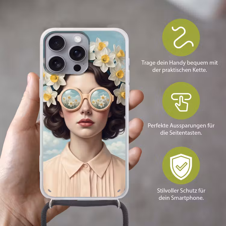 Vrouw - Narcissen - Geel Hoesje iPhone 16 Pro Max met koord klein -sfeer2_DE