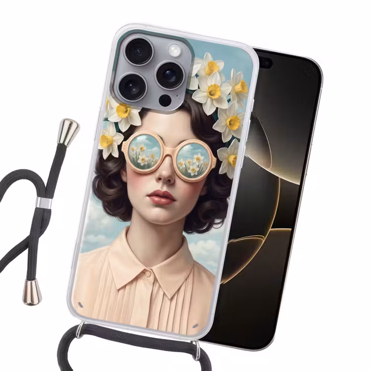 Vrouw - Narcissen - Geel Hoesje iPhone 16 Pro Max met koord klein -sfeer1