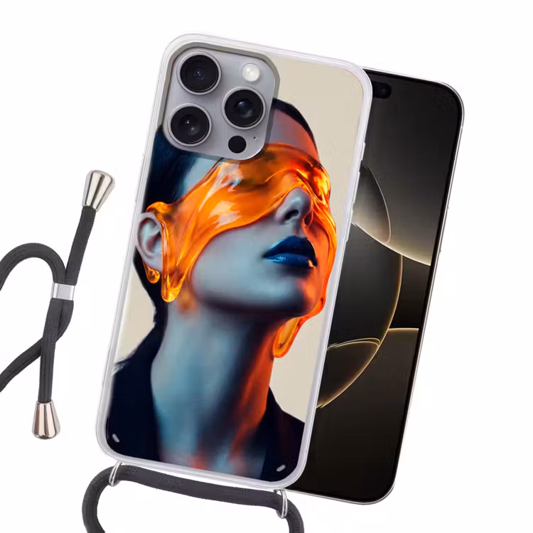 Vrouw - Oranje - Abstract - Modern - Kleurrijk Hoesje iPhone 16 Pro Max met koord klein -sfeer1