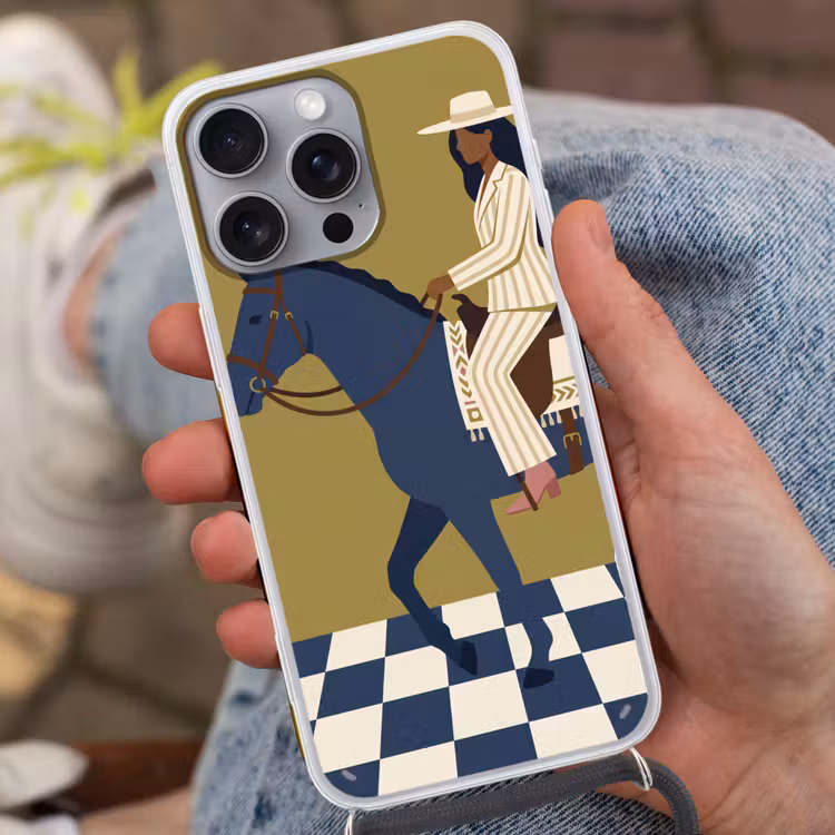 Vrouw - Paard - Rijden - Modern - Abstract Hoesje iPhone 16 Pro Max met koord klein -sfeer3