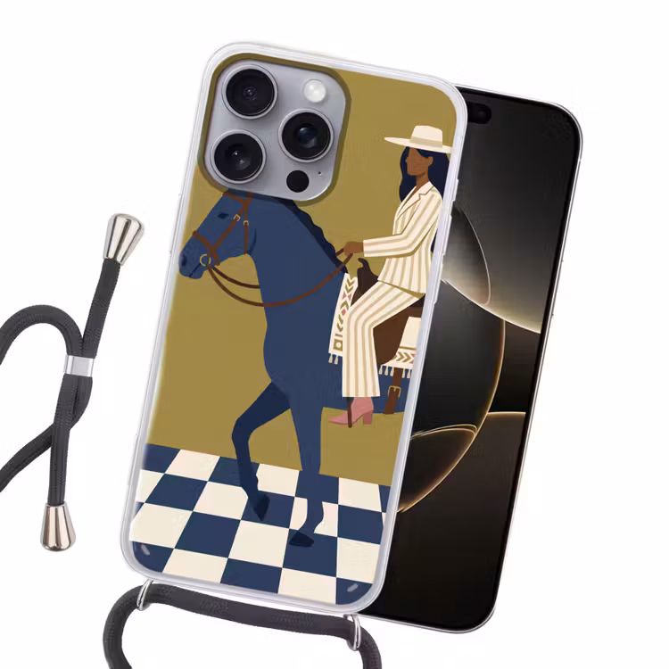 Vrouw - Paard - Rijden - Modern - Abstract Hoesje iPhone 16 Pro Max met koord klein -sfeer1