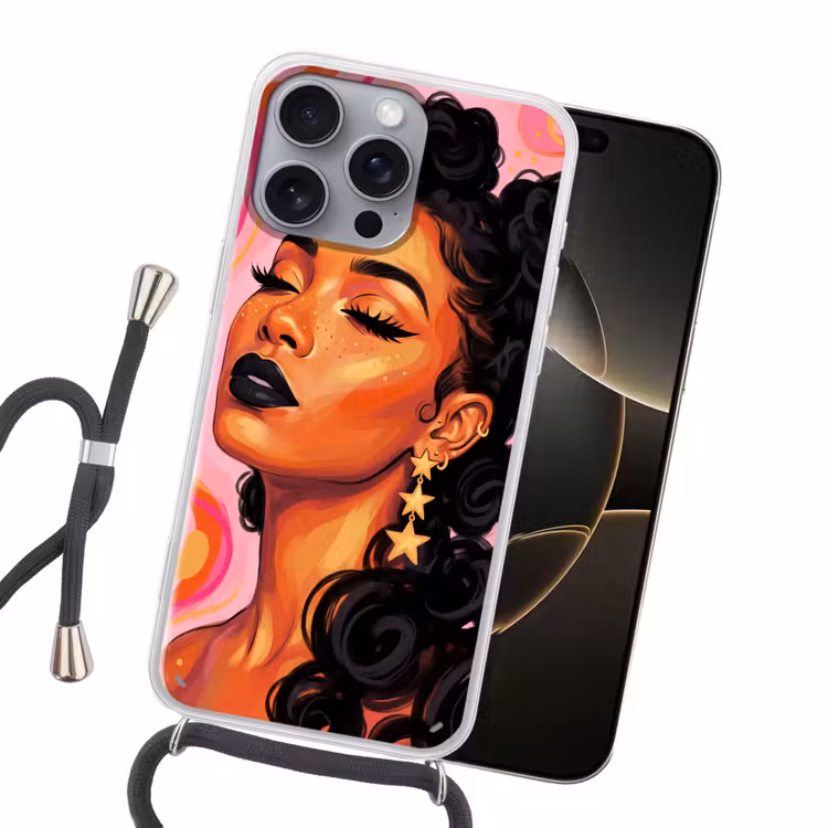 Vrouw - Portret - Abstract - Kleurrijk - Roze Hoesje iPhone 16 Pro Max met koord klein -sfeer1