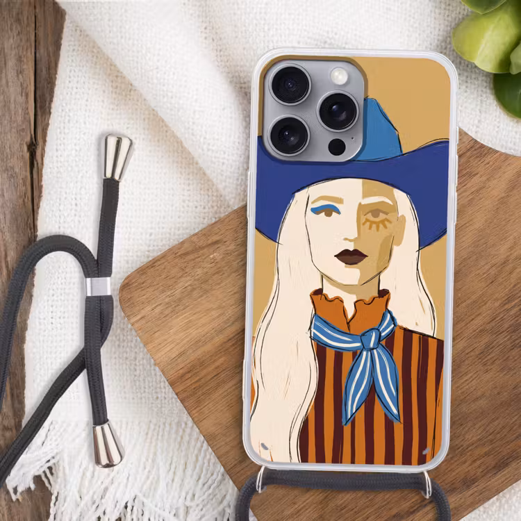 Vrouw - Portret - Abstract - Kleurrijk - Modern Hoesje iPhone 16 Pro Max met koord klein -sfeer4