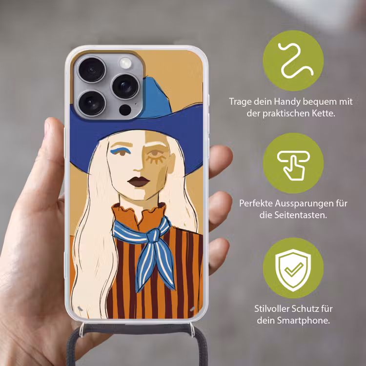 Vrouw - Portret - Abstract - Kleurrijk - Modern Hoesje iPhone 16 Pro Max met koord klein -sfeer2_DE