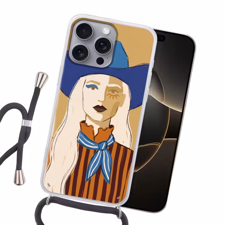 Vrouw - Portret - Abstract - Kleurrijk - Modern Hoesje iPhone 16 Pro Max met koord klein -sfeer1