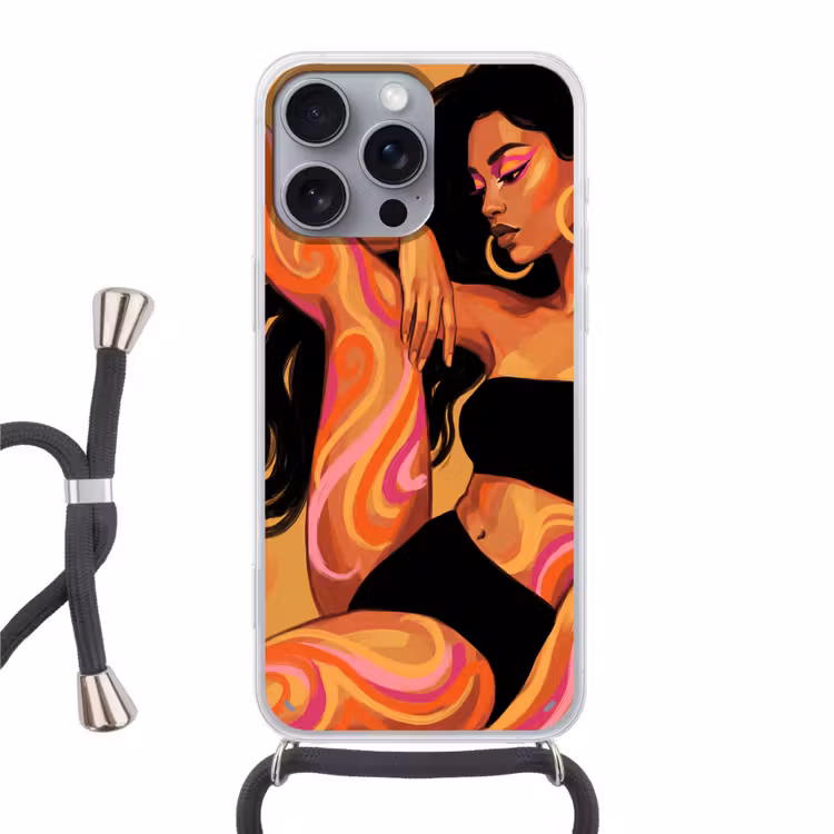 Vrouw - Portret - Abstract - Modern - Kleurrijk Hoesje iPhone 16 Pro Max met koord klein -3d