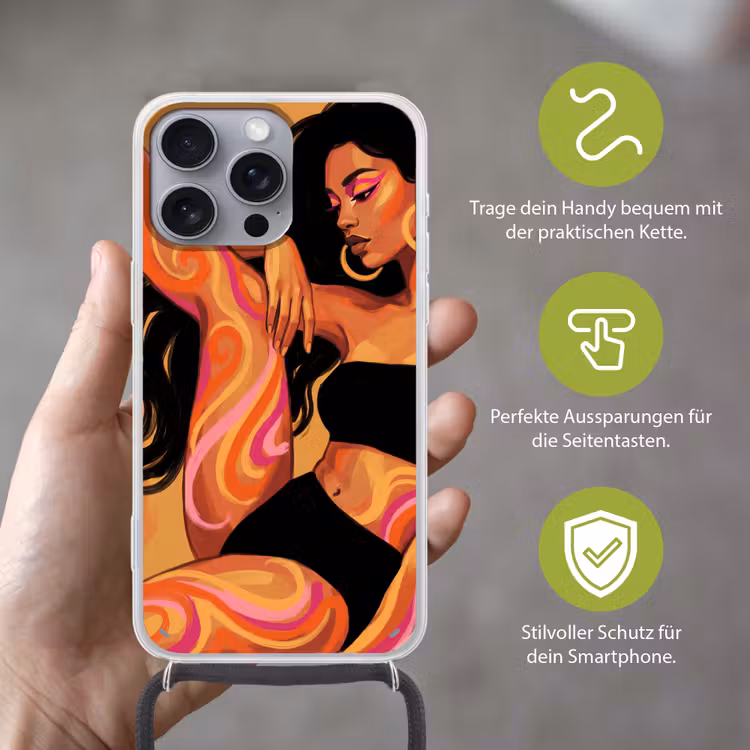 Vrouw - Portret - Abstract - Modern - Kleurrijk Hoesje iPhone 16 Pro Max met koord klein -sfeer2_DE