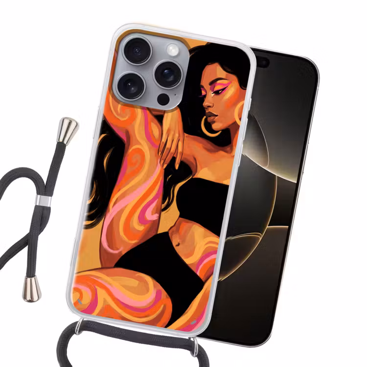 Vrouw - Portret - Abstract - Modern - Kleurrijk Hoesje iPhone 16 Pro Max met koord klein -sfeer1