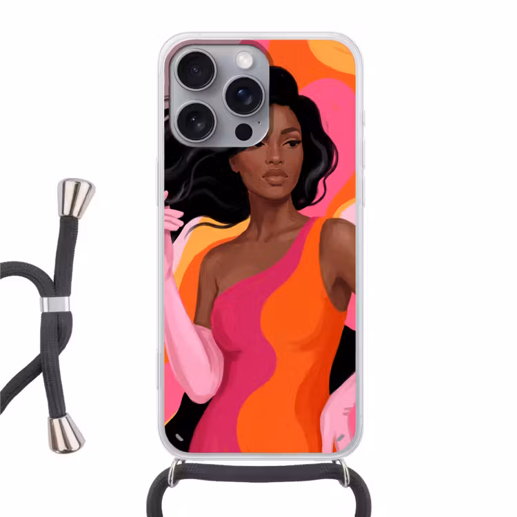 Vrouw - Portret - Kleurrijk - Modern - Kunst Hoesje iPhone 16 Pro Max met koord klein -3d