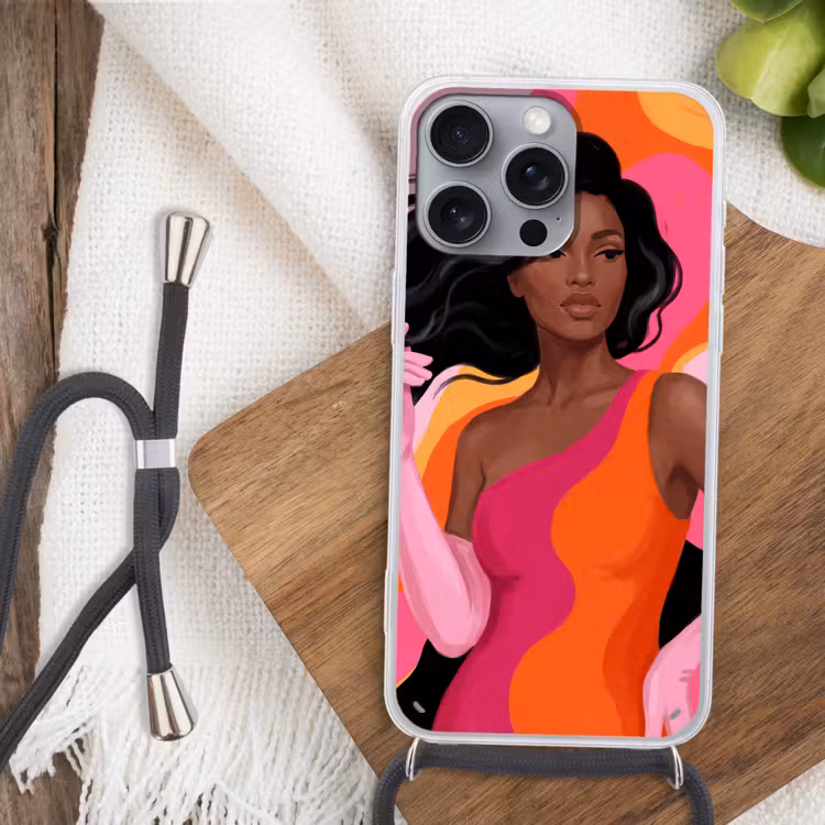 Vrouw - Portret - Kleurrijk - Modern - Kunst Hoesje iPhone 16 Pro Max met koord klein -sfeer4