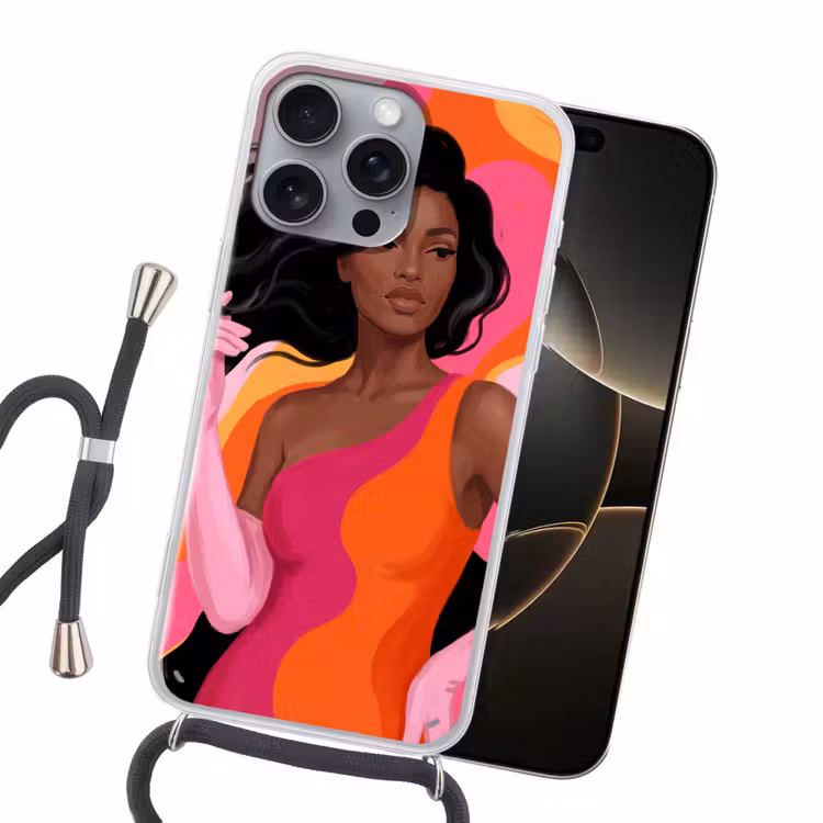 Vrouw - Portret - Kleurrijk - Modern - Kunst Hoesje iPhone 16 Pro Max met koord klein -sfeer1