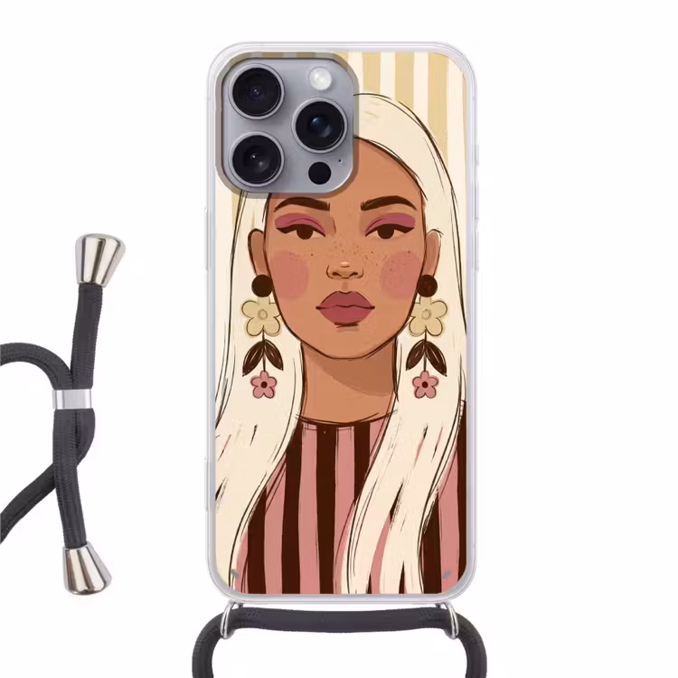 Vrouw - Portret - Illustratie - Modern - Roze Hoesje iPhone 16 Pro Max met koord klein -3d