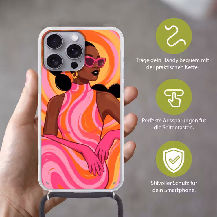 Vrouw - Portret - Kunst - Abstract - Roze Hoesje iPhone 16 Pro Max met koord klein -sfeer2_DE