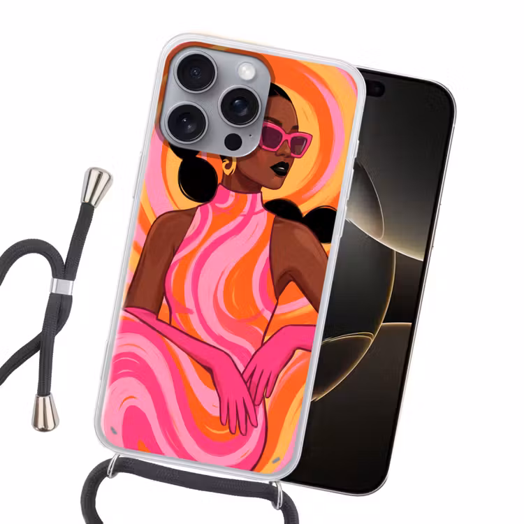 Vrouw - Portret - Kunst - Abstract - Roze Hoesje iPhone 16 Pro Max met koord klein -sfeer1