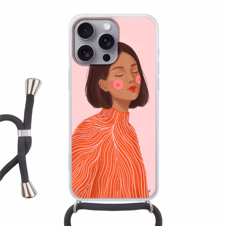Vrouw - Portret - Modern - Kunst - Roze Hoesje iPhone 16 Pro Max met koord klein -3d