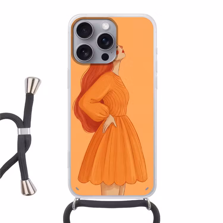 Vrouw - Profiel - Mensen - Modern - Oranje Hoesje iPhone 16 Pro Max met koord klein -3d