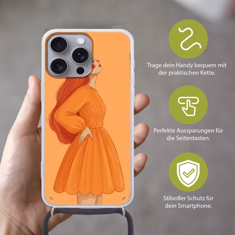 Vrouw - Profiel - Mensen - Modern - Oranje Hoesje iPhone 16 Pro Max met koord klein -sfeer2_DE