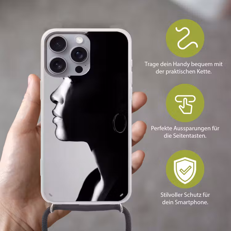 Vrouw - Profiel - Mensen - Zwart-wit Hoesje iPhone 16 Pro Max met koord klein -sfeer2_DE