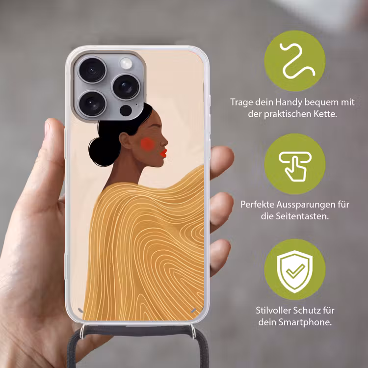 Vrouw - Profiel - Modern - Abstract - Kunst Hoesje iPhone 16 Pro Max met koord klein -sfeer2_DE