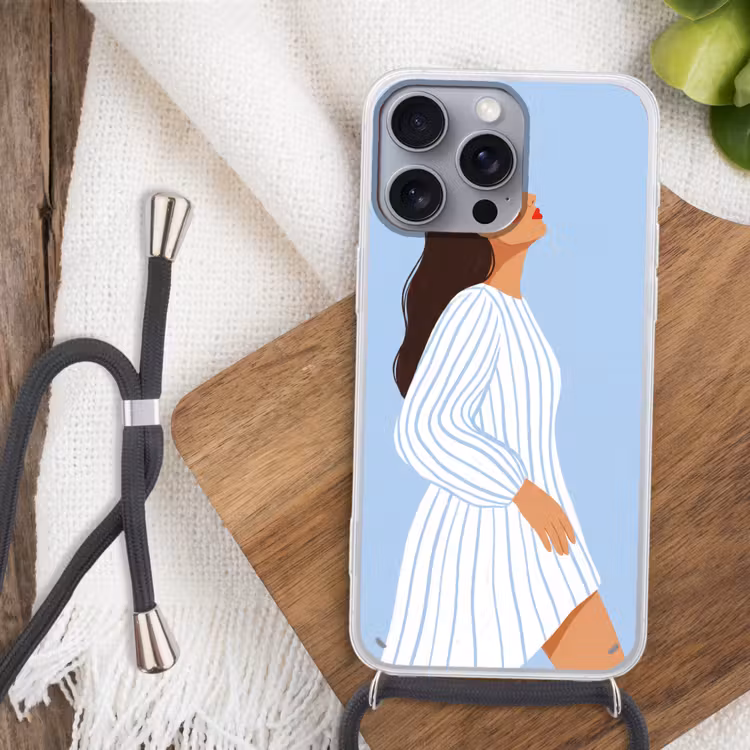Vrouw - Profiel - Rust - Modern - Illustratie Hoesje iPhone 16 Pro Max met koord klein -sfeer4