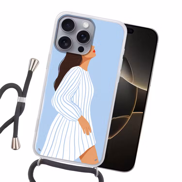 Vrouw - Profiel - Rust - Modern - Illustratie Hoesje iPhone 16 Pro Max met koord klein -sfeer1