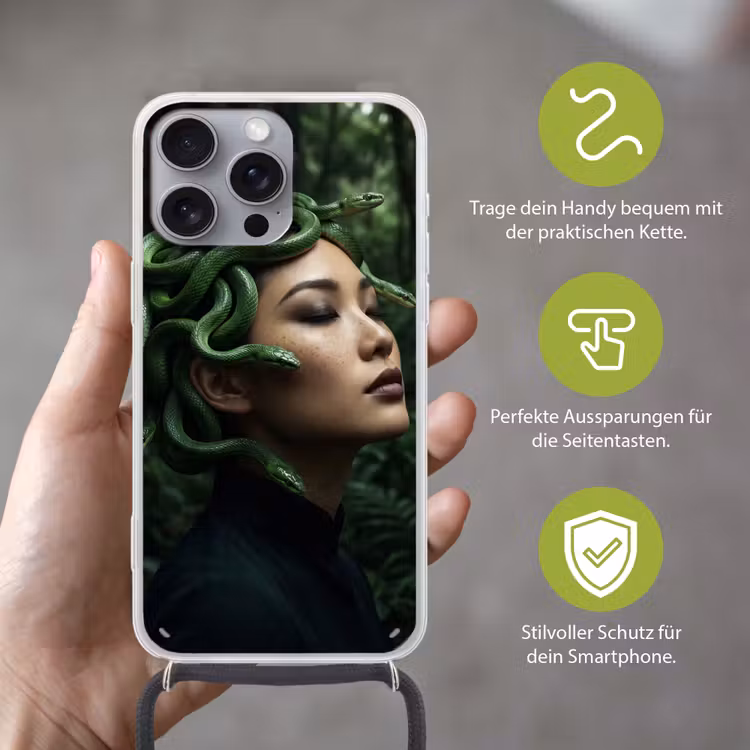 Vrouw - Slang - Natuur - Mystiek - Groen Hoesje iPhone 16 Pro Max met koord klein -sfeer2_DE