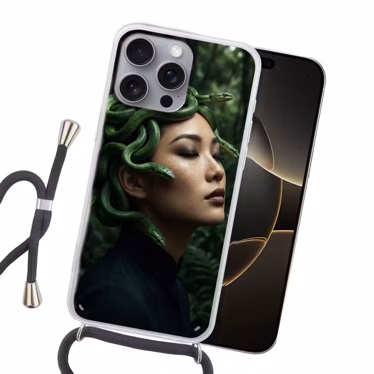 Vrouw - Slang - Natuur - Mystiek - Groen Hoesje iPhone 16 Pro Max met koord klein -sfeer1