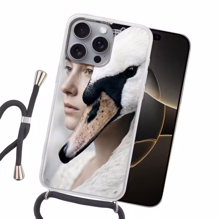 Vrouw - Zwaan - Wit Hoesje iPhone 16 Pro Max met koord klein -sfeer1