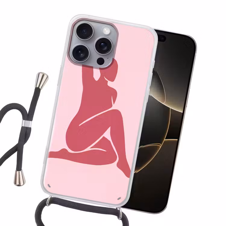 Vrouw - Silhouet - Abstract - Modern - Roze Hoesje iPhone 16 Pro Max met koord klein -sfeer1