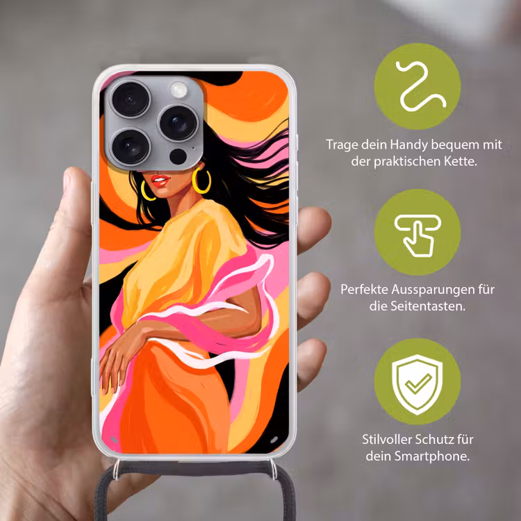 Vrouw - Zonnebril - Abstract - Kleurrijk Hoesje iPhone 16 Pro Max met koord klein -sfeer2_DE