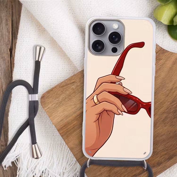 Vrouw - Zonnebril - Mode - Rood - Illustratie Hoesje iPhone 16 Pro Max met koord klein -sfeer4