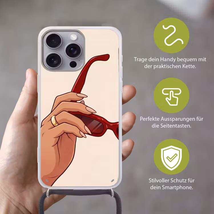 Vrouw - Zonnebril - Mode - Rood - Illustratie Hoesje iPhone 16 Pro Max met koord klein -sfeer2_DE