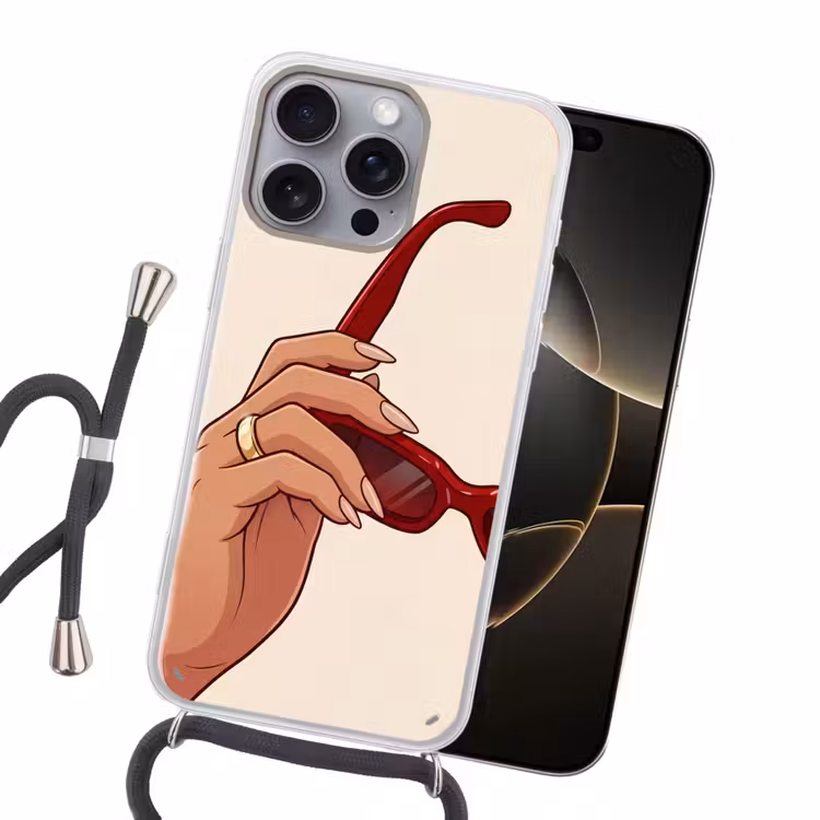 Vrouw - Zonnebril - Mode - Rood - Illustratie Hoesje iPhone 16 Pro Max met koord klein -sfeer1