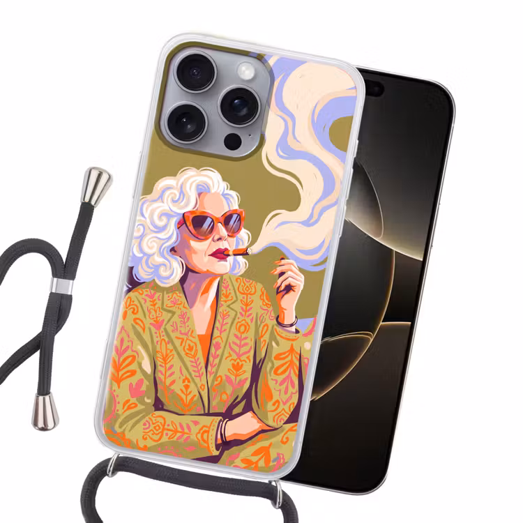 Vrouw - Zonnebril - Portret - Modern - Kleurrijk Hoesje iPhone 16 Pro Max met koord klein -sfeer1